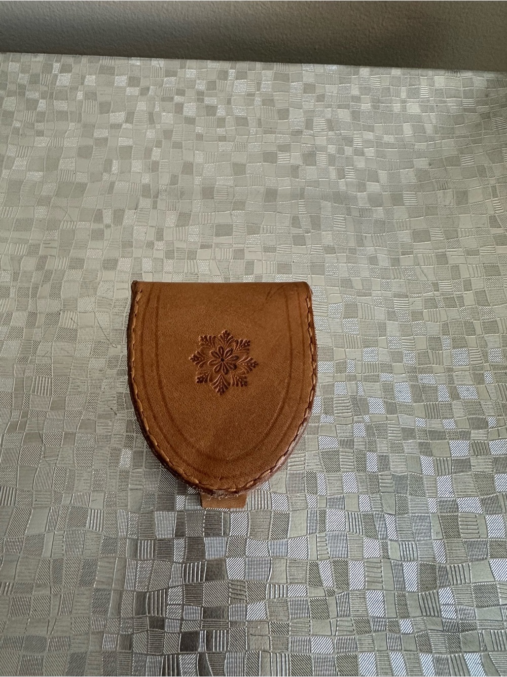 ❤️2for20 Brown Leather Coin Pouch with Embossed Floral Motif